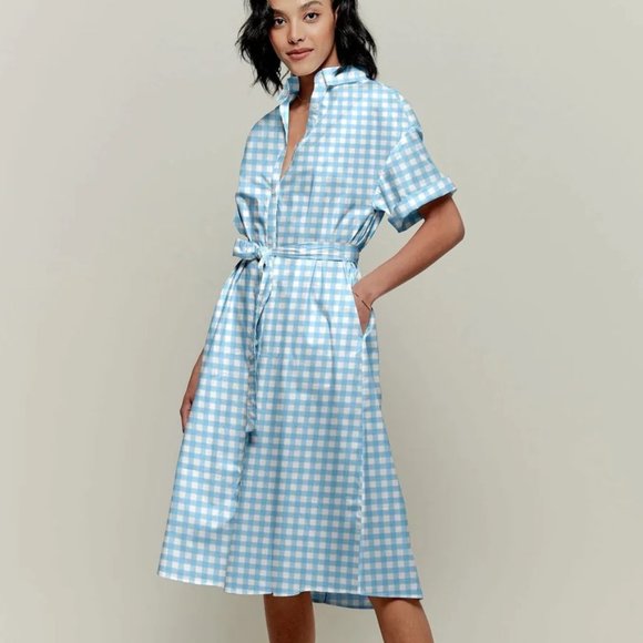 Tucker Dresses & Skirts - NWT Tucker NYC Sarah Shirtdress Pale Blue Gingham Dress Size XS